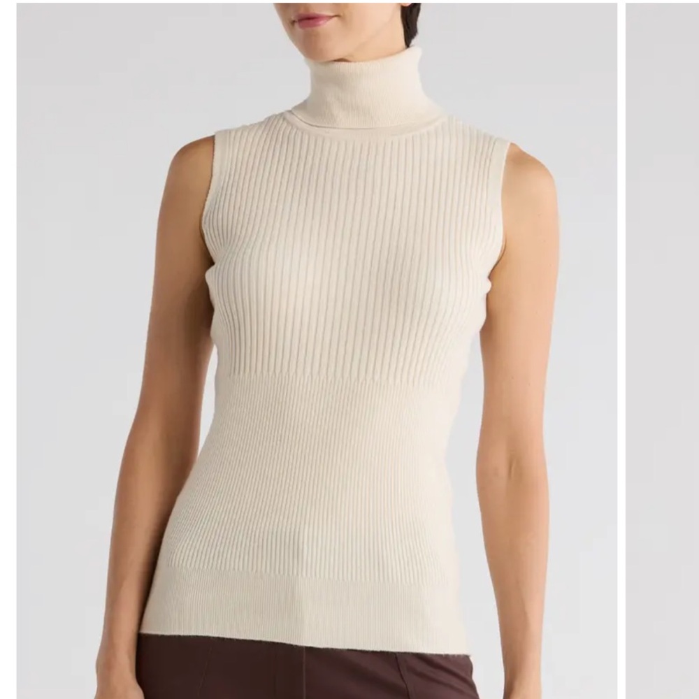 NWT Max Studio Ribbed Sleeveless Turtleneck Knit Top Size S Minimalist Chic